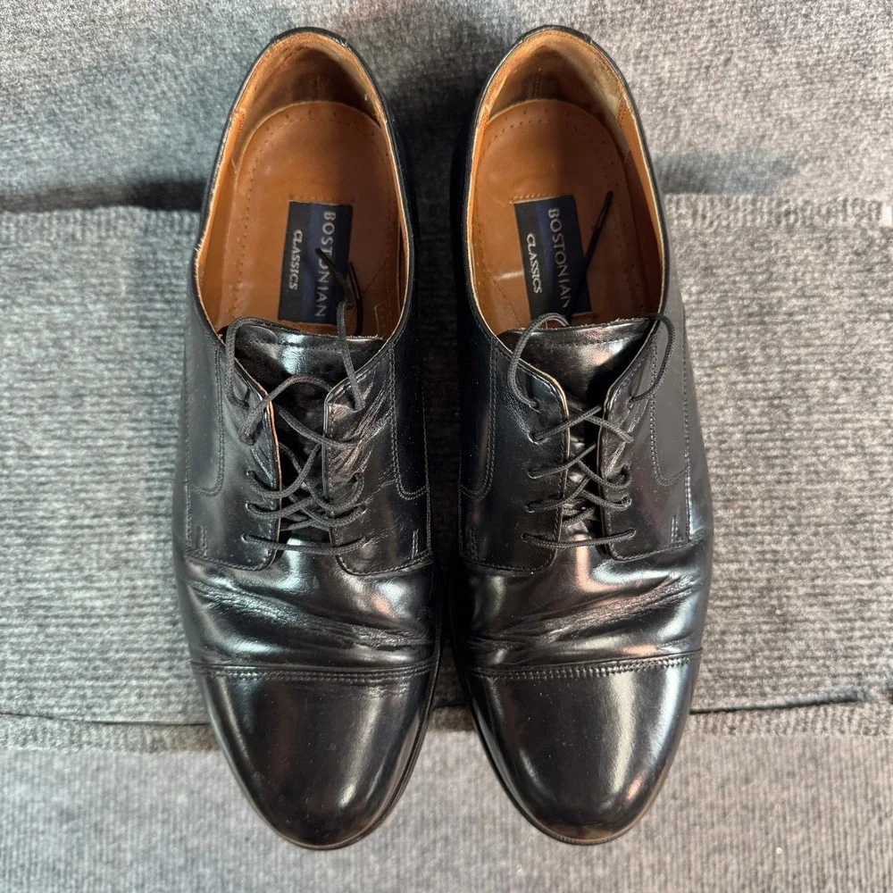 Bostonian Classics Mens Black Leather Cap Toe Lace Up Dress Shoes Oxfords 8D